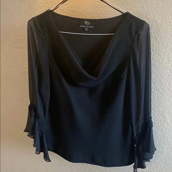 Sandra Darren Black Ruffled 3/4 Sleeve Blouse - Picture 1 of 7